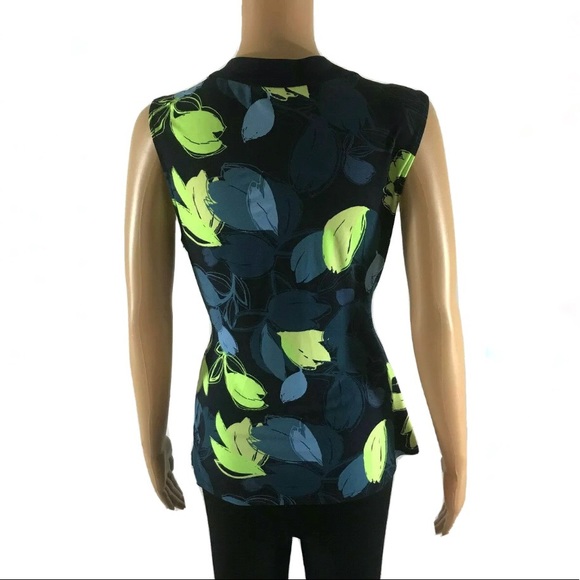 Tahari Sleeveless Patterned Blouse- Blue and Green - Picture 7 of 11